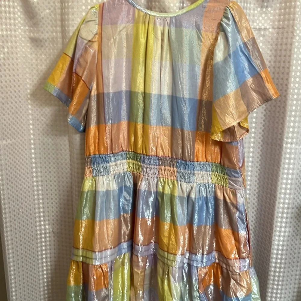 Anthropologie Pastel Stripe Mini Dress in Peach, Yellow & Blue - Picture 11 of 13